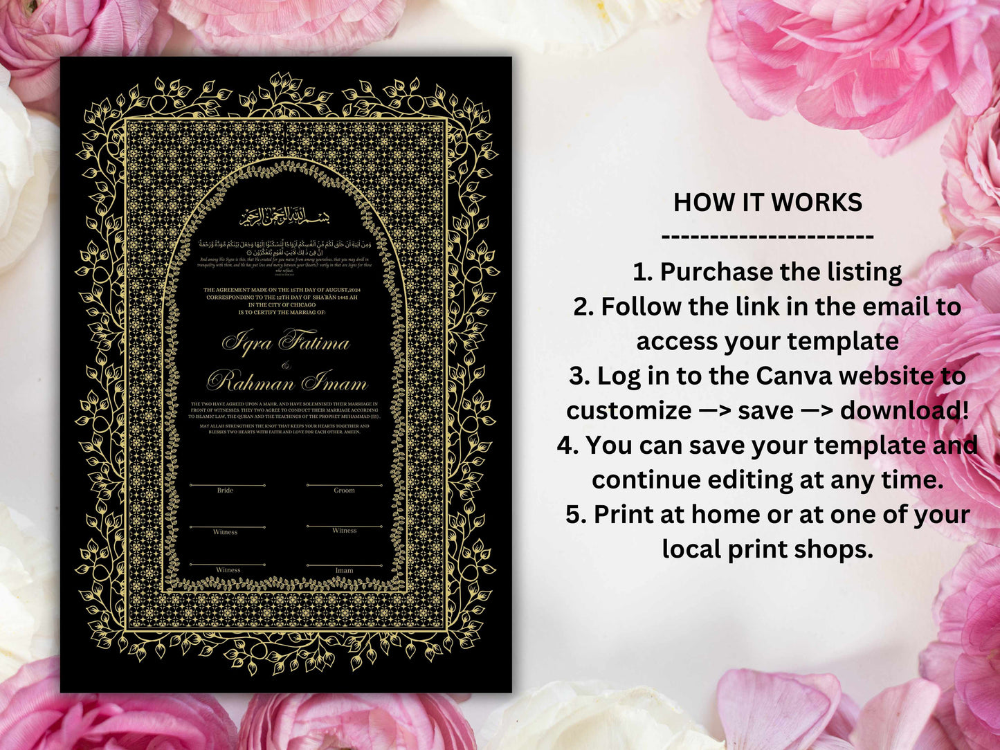 Islamic Marriage Certification | Nikahnama | Contract | A4/A3 | Muslim Wedding | Printable Nikkah Certificate | Digital Download. NN225