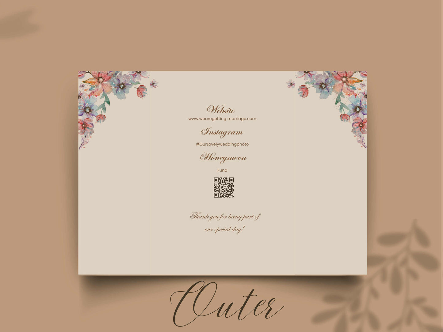 Elegant Floral Wedding Invitation Template | Printable Digital Invite | Modern Wedding Timeline & Details Card. WI167