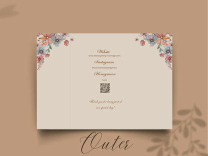 Elegant Floral Wedding Invitation Template | Printable Digital Invite | Modern Wedding Timeline & Details Card. WI167