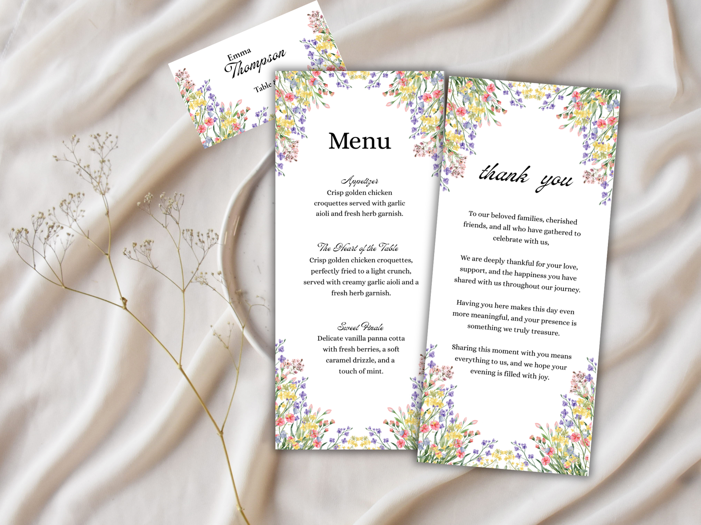 Wedding Thank you Card, Menu Card, Table Card. WI324