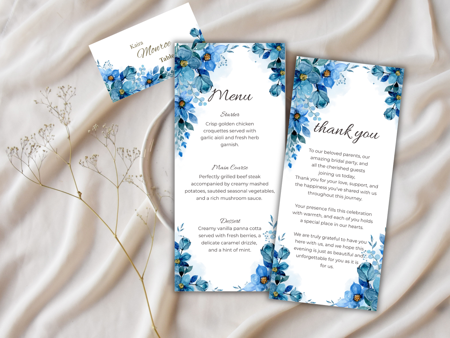 Wedding Thank you Card, Menu Card, Table Card. WI311