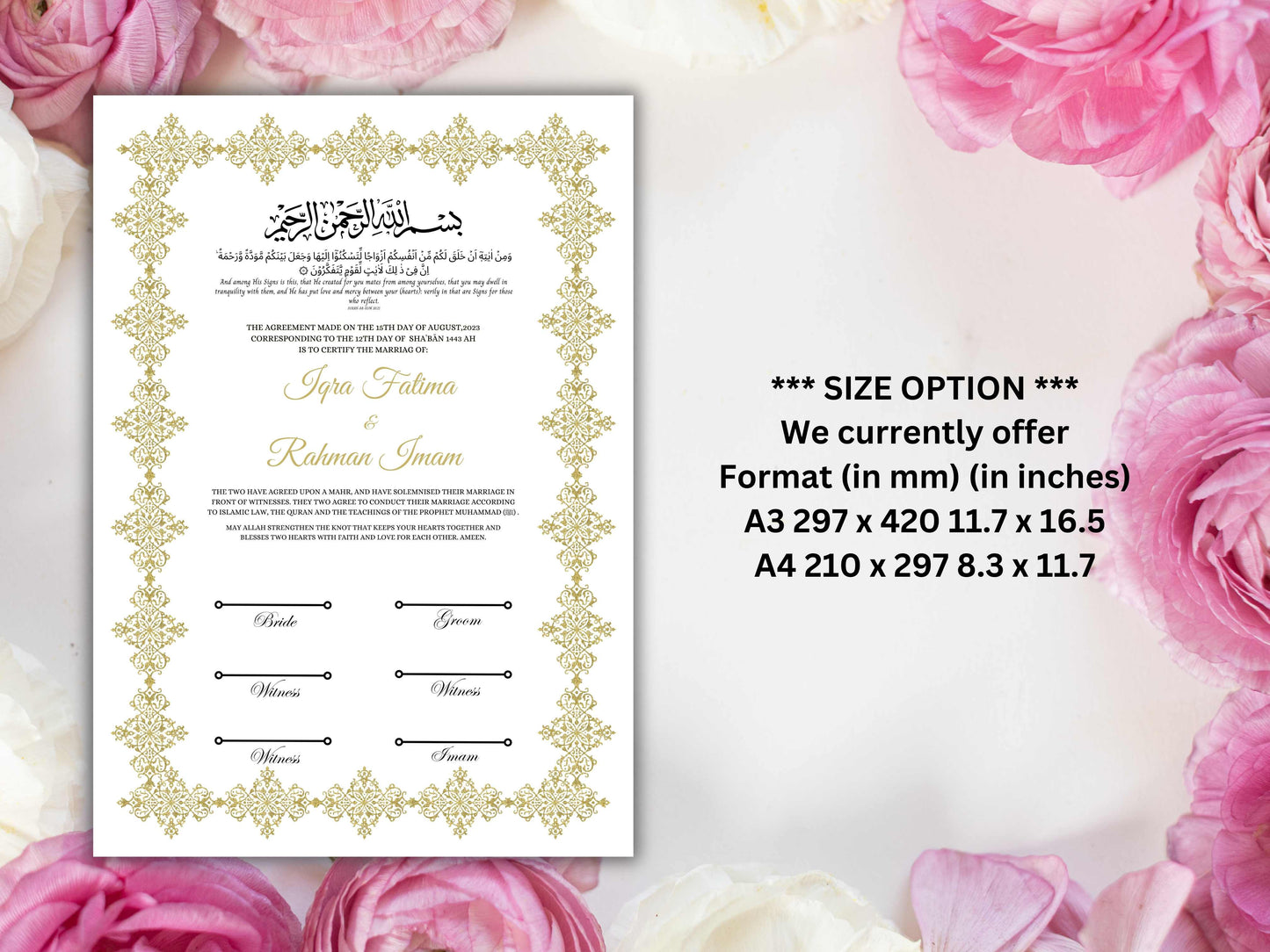 Handmade Nikkah Certificate Digital Download Personalised, A4, A3, Template, Editable, Brown Nikkah Nama, Nikkah Contract. NN213