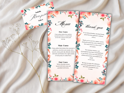 Wedding Thank you Card, Menu Card, Table Card. WI369