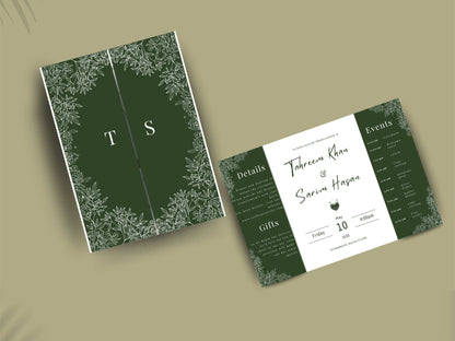 Elegant Green Floral Wedding Invitation Template | Modern Folded Wedding Invite with Timeline | Printable Wedding Suite. WI151