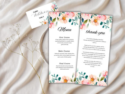 Wedding Menu, Thank You, Table Cards (Editable Canva Template) WI382