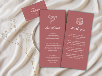 Wedding Thank you Card, Menu Card, Table Card. WI325