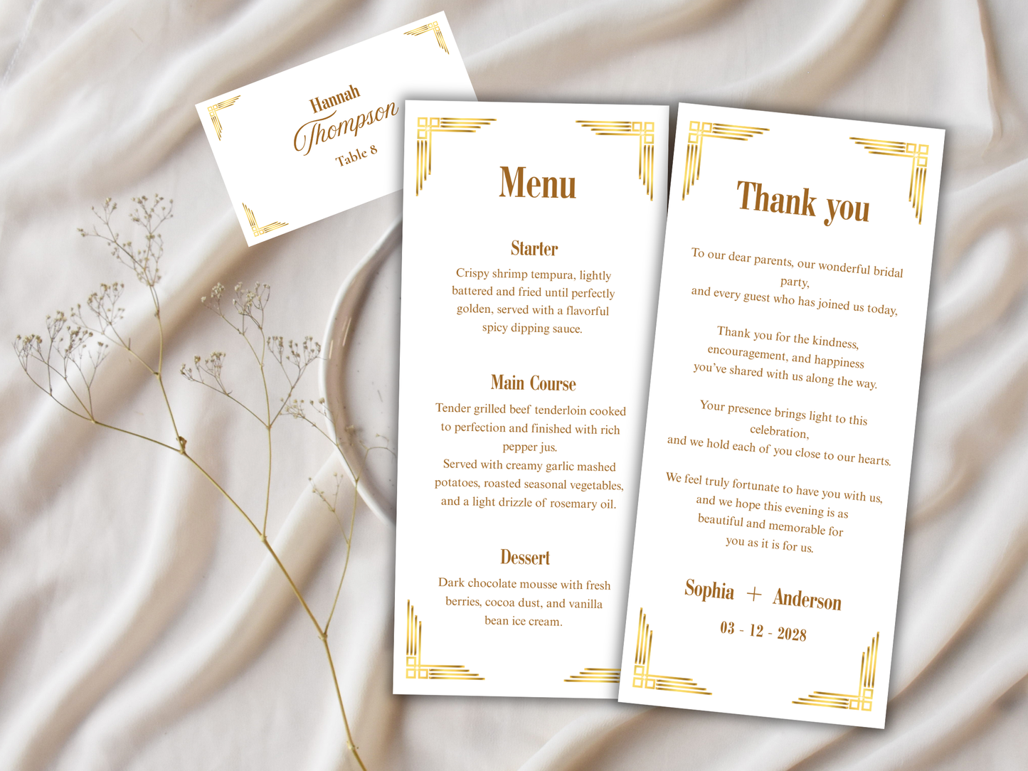 Wedding Thank you Card, Menu Card, Table Card. WI298