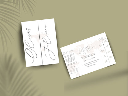 Destination Wedding Invitation Template Gatefold | Elegant Folded Travel Theme Invite | Printable Timeline & RSVP Card. WI146