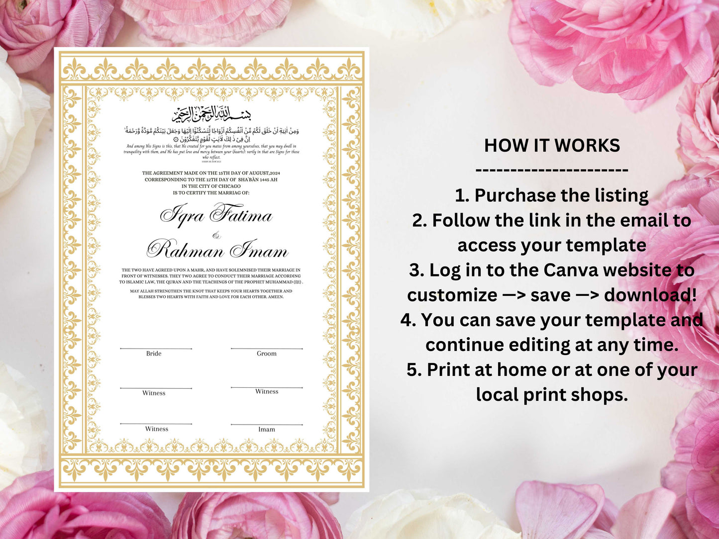 Nikkah Certificate Digital Download, A4 / A3. NN233