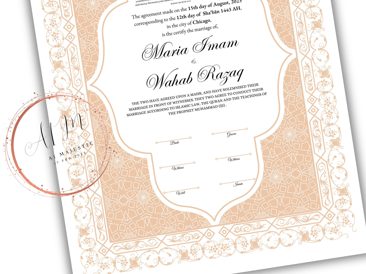 Nikkah Contract Template,Printable Nikkah Contract,Editable Nikkahnama, Muslim Wedding Certificate,Digital Download,Islamic Marriage. NN189