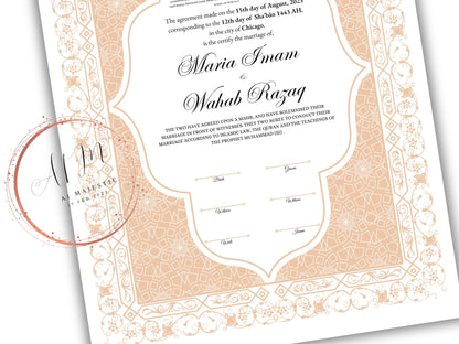 Nikkah Contract Template,Printable Nikkah Contract,Editable Nikkahnama, Muslim Wedding Certificate,Digital Download,Islamic Marriage. NN189