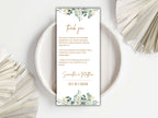 Boho Greenery Wedding Menu Template | Eucalyptus Place Card & Thank You Card | Minimalist Wedding Printable Set | Instant Download. WI188