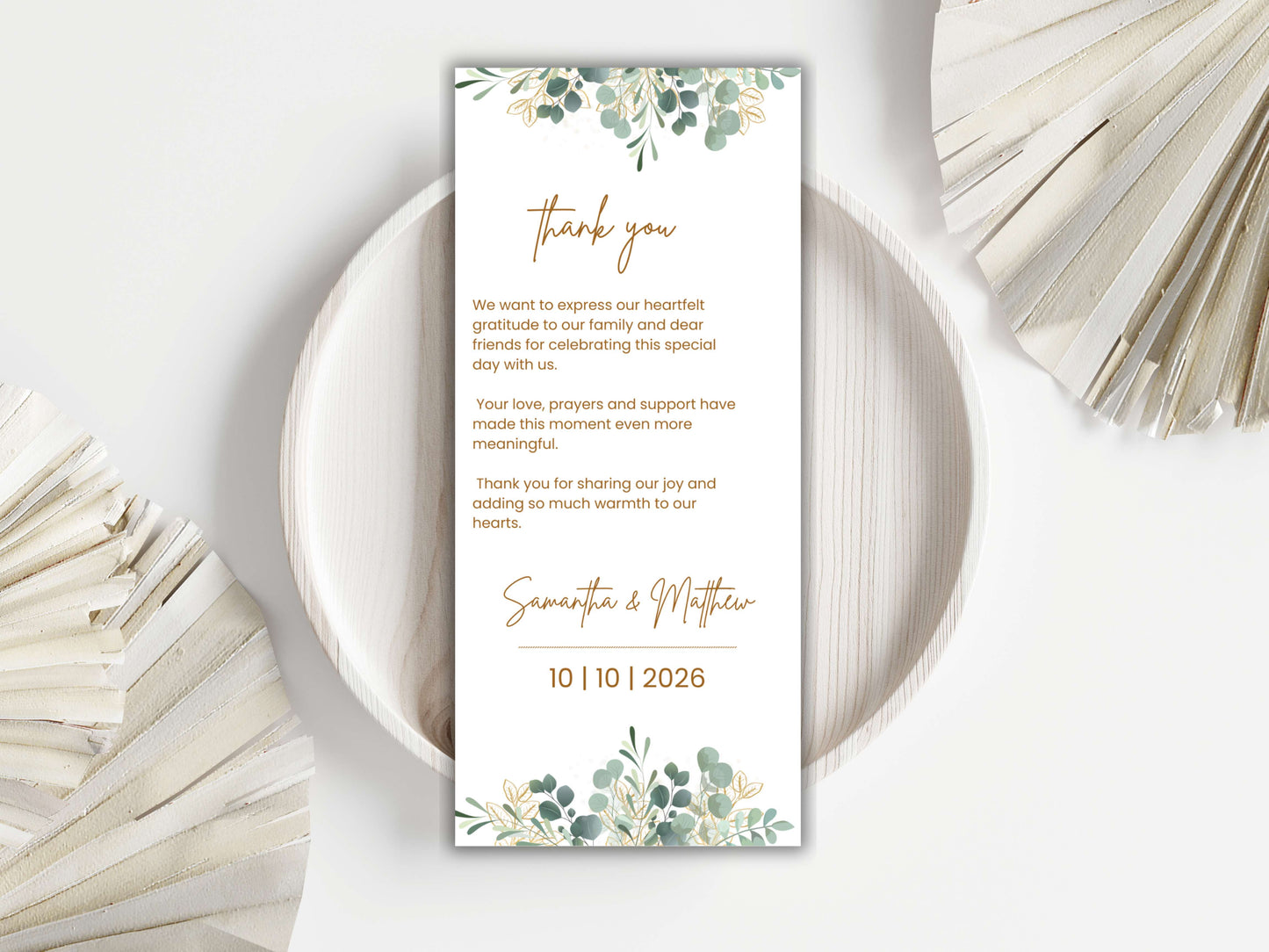 Boho Greenery Wedding Menu Template | Eucalyptus Place Card & Thank You Card | Minimalist Wedding Printable Set | Instant Download. WI188