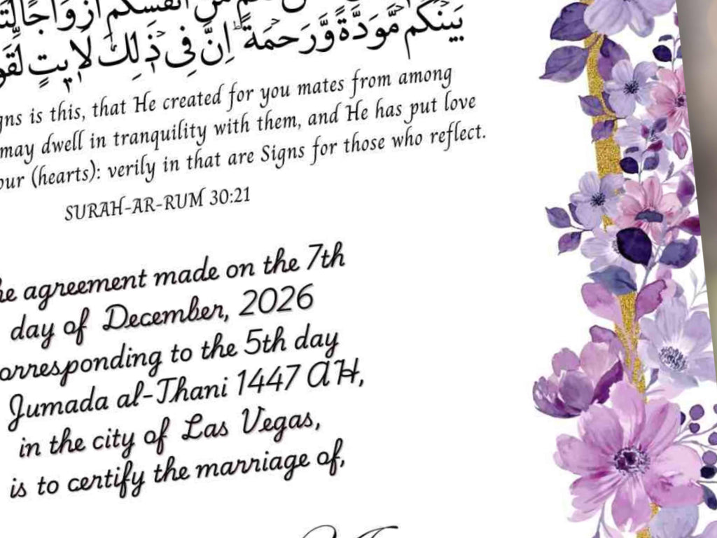 Nikkah Certificate Digital Download Personalised, A4, A3, Template, Editable, Floral Nikkah Nama, Nikkah Contract, Muslim Contract. NN293