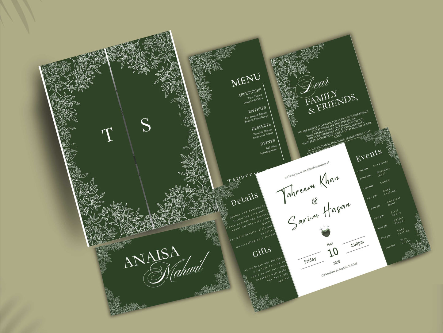 Gatefold Wedding Invitation Template, Menu Card, Thank you Card, Place Card, Name Card WI264