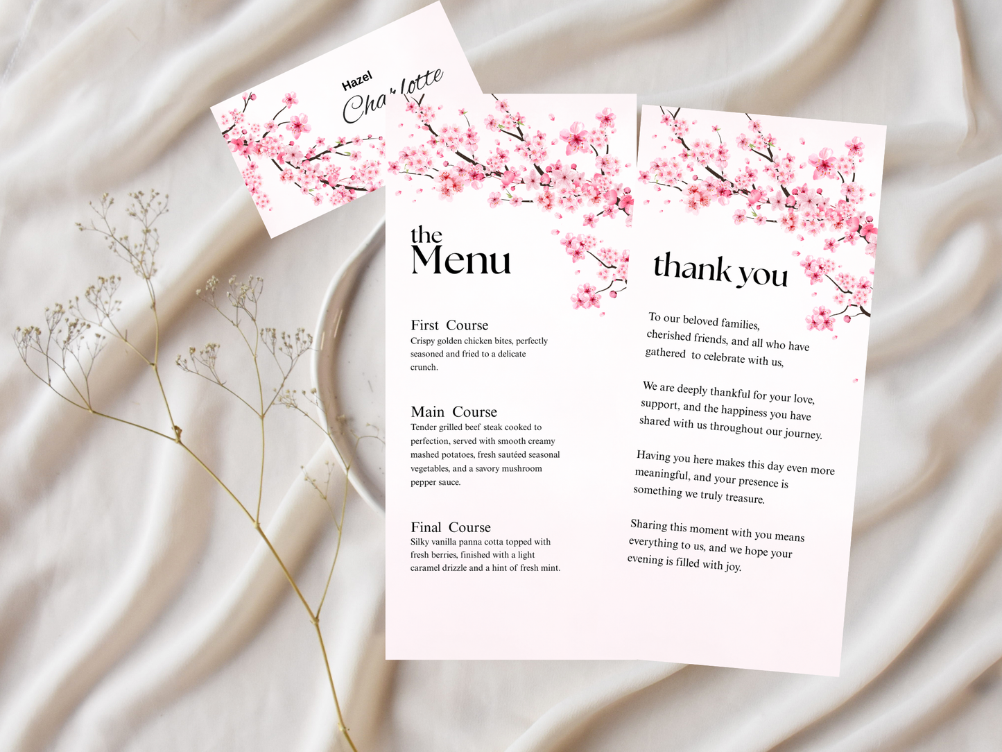 Wedding Thank you Card, Menu Card, Table Card. WI359