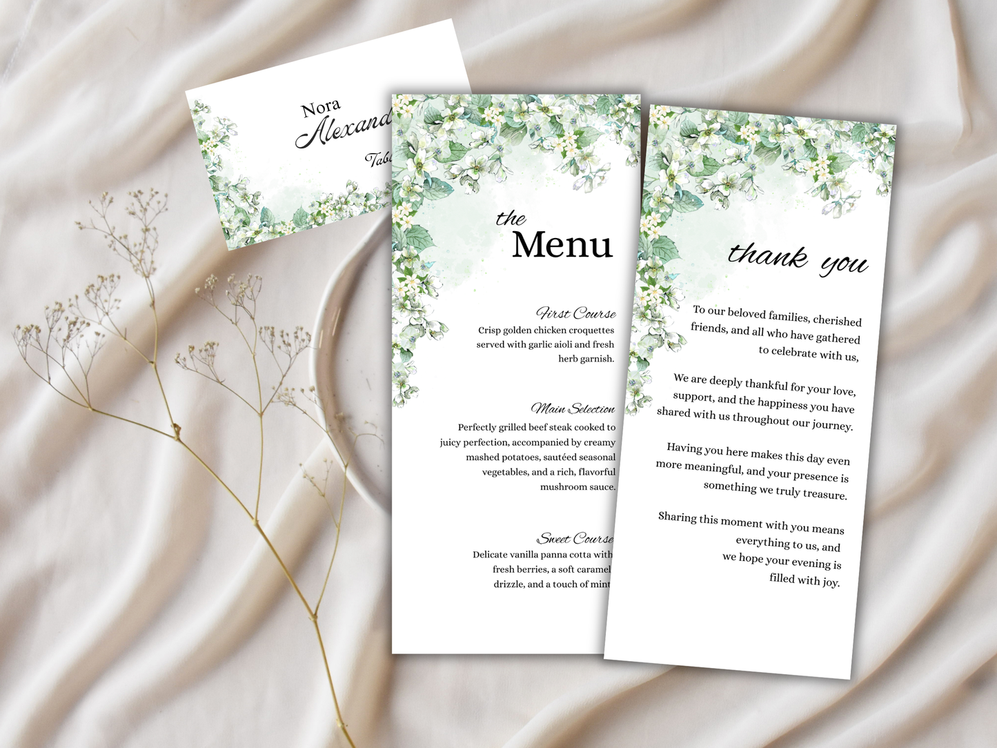 Wedding Thank you Card, Menu Card, Table Card. WI332