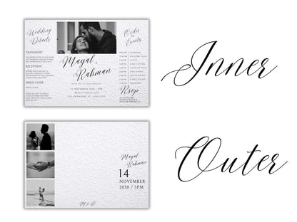 Gatefold Wedding Invitation Template | Elegant Black & White Folded Invite with RSVP Timeline | Printable Wedding Card with Photo. WEIB122