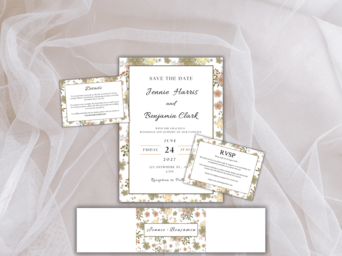 Wedding Invitation Bundle, RSVP, Menu Card, Reception Card, Details Card. Wedding Bottle Label. WI286