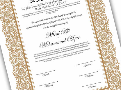 Luxury Nikkah Certificate, Premium A4/A3 Islamic Wedding Contract, Nikkah Nama, Muslim Marriage Certificate, Personalised Names, NN198