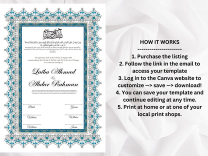 Nikkah Certificate Digital Download Personalised, A4, A3, Template, Editable, Nikkah Nama, Nikkah Contract, Muslim Contract. NN272