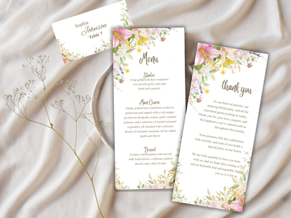 Wedding Thank you Card, Menu Card, Table Card. WI307