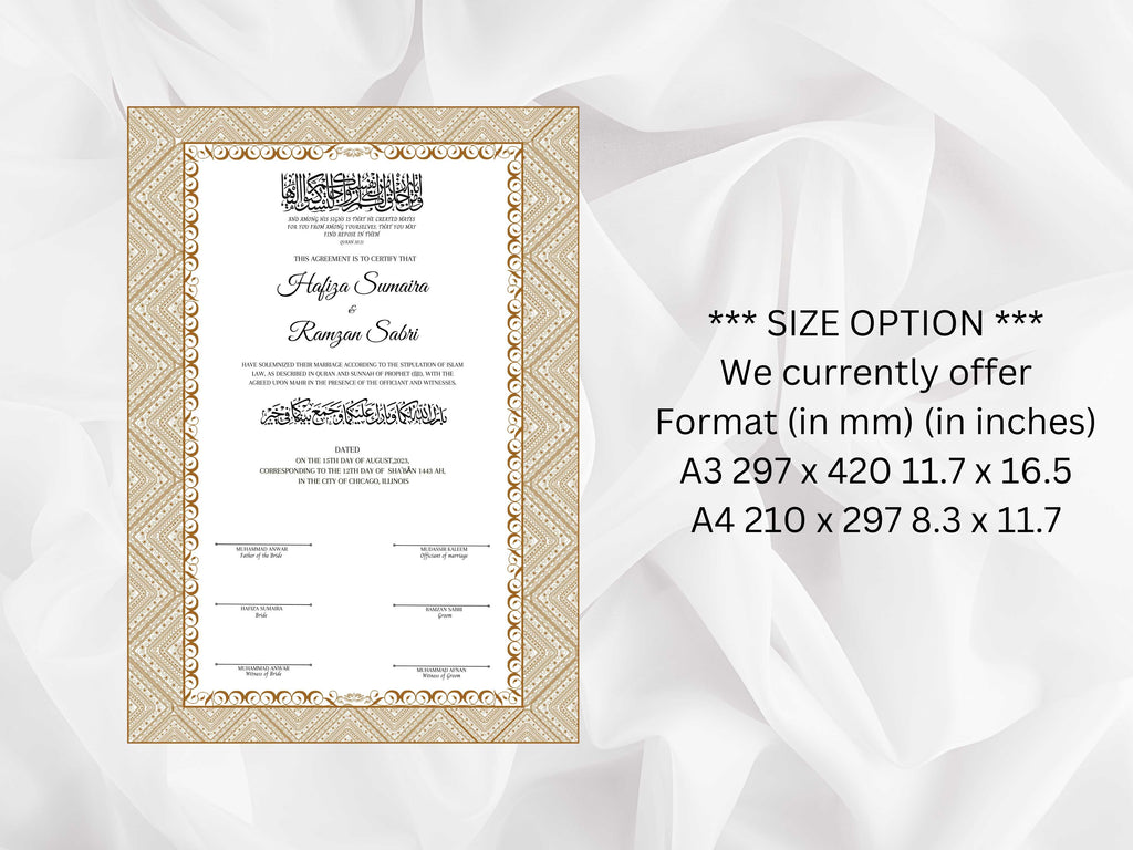 Muslim Nikkah Certificate Template, A3, A4. NN115