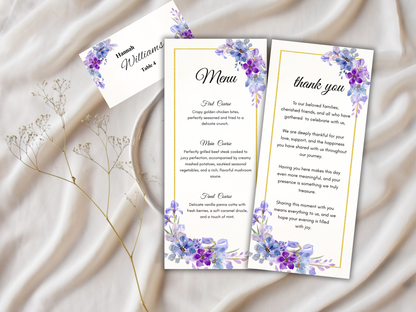 Wedding Thank you Card, Menu Card, Table Card. WI348