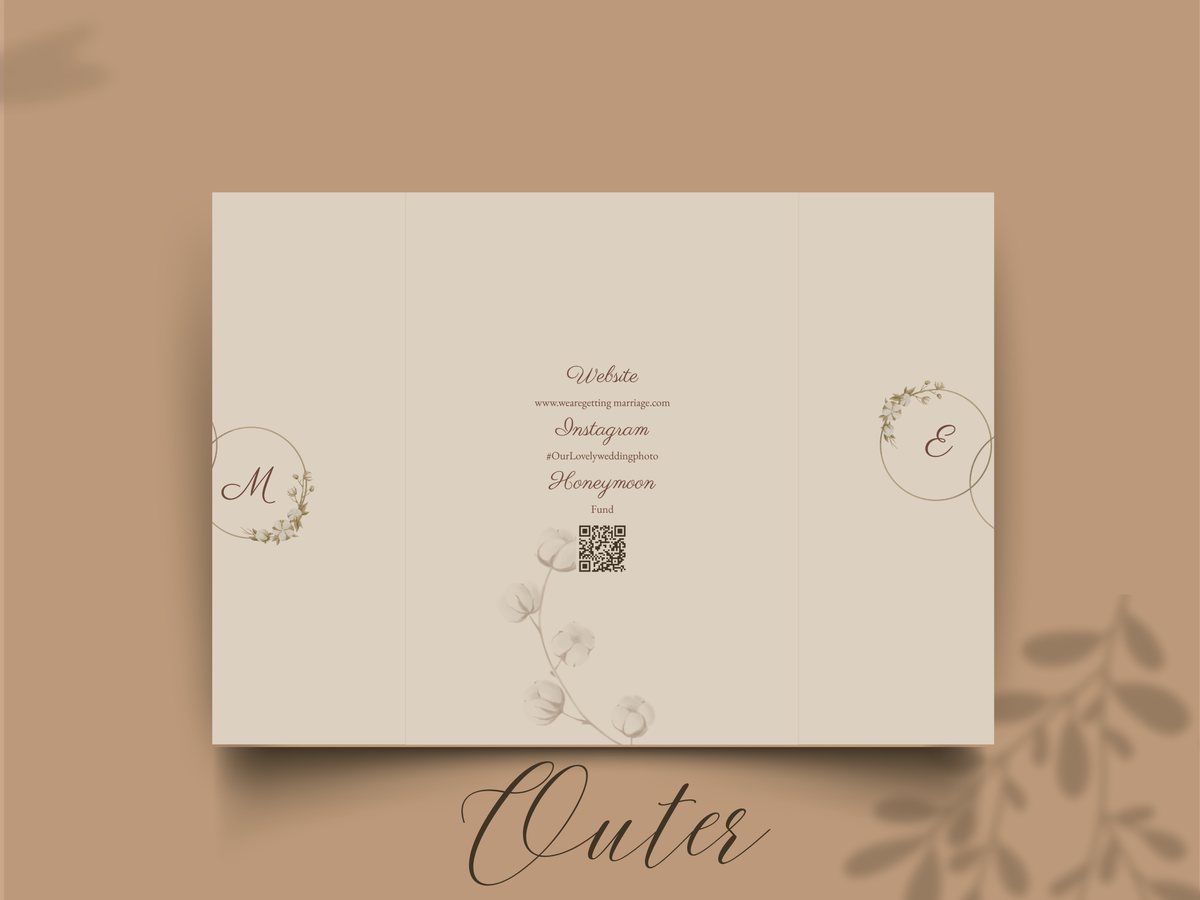 Floral Wedding Invitation Template | Folded Wedding Program & Details Card | Printable Rustic Boho Wedding Invite | Editable Template. WI176