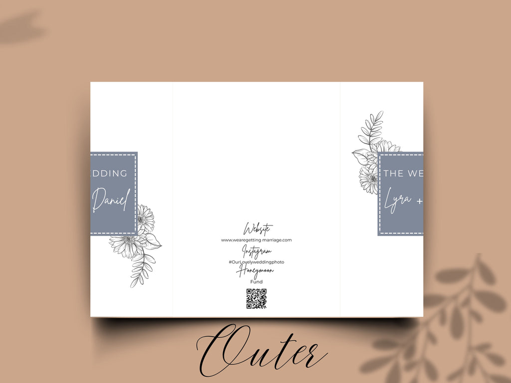 Gatefold Wedding Invitation Template | Minimalist Floral Wedding Invite | Modern Save the Date Template | Printable Wedding Suite. WI186