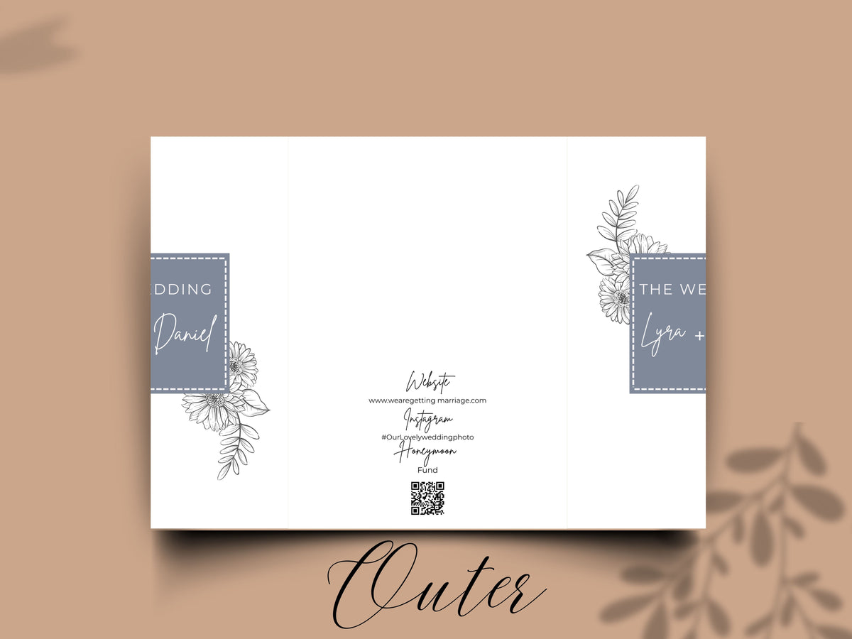 Gatefold Wedding Invitation Template | Minimalist Floral Wedding Invite | Modern Save the Date Template | Printable Wedding Suite. WI186