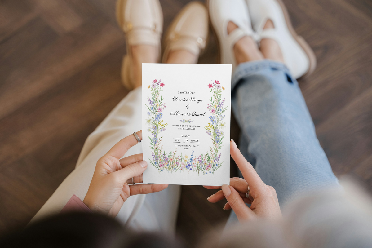 Wedding card 5 x 7, Physical Wedding Invitation, Wild card invitation, Modern Wedding Invite, Summer wedding card, Personalized, Card B86