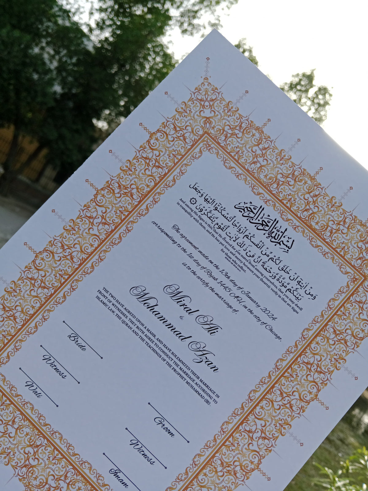 A4 Nikkah Certificate , Nikkah Certificate, Nikkahnama, Muslim Marriage Certificate, A4 Certificate