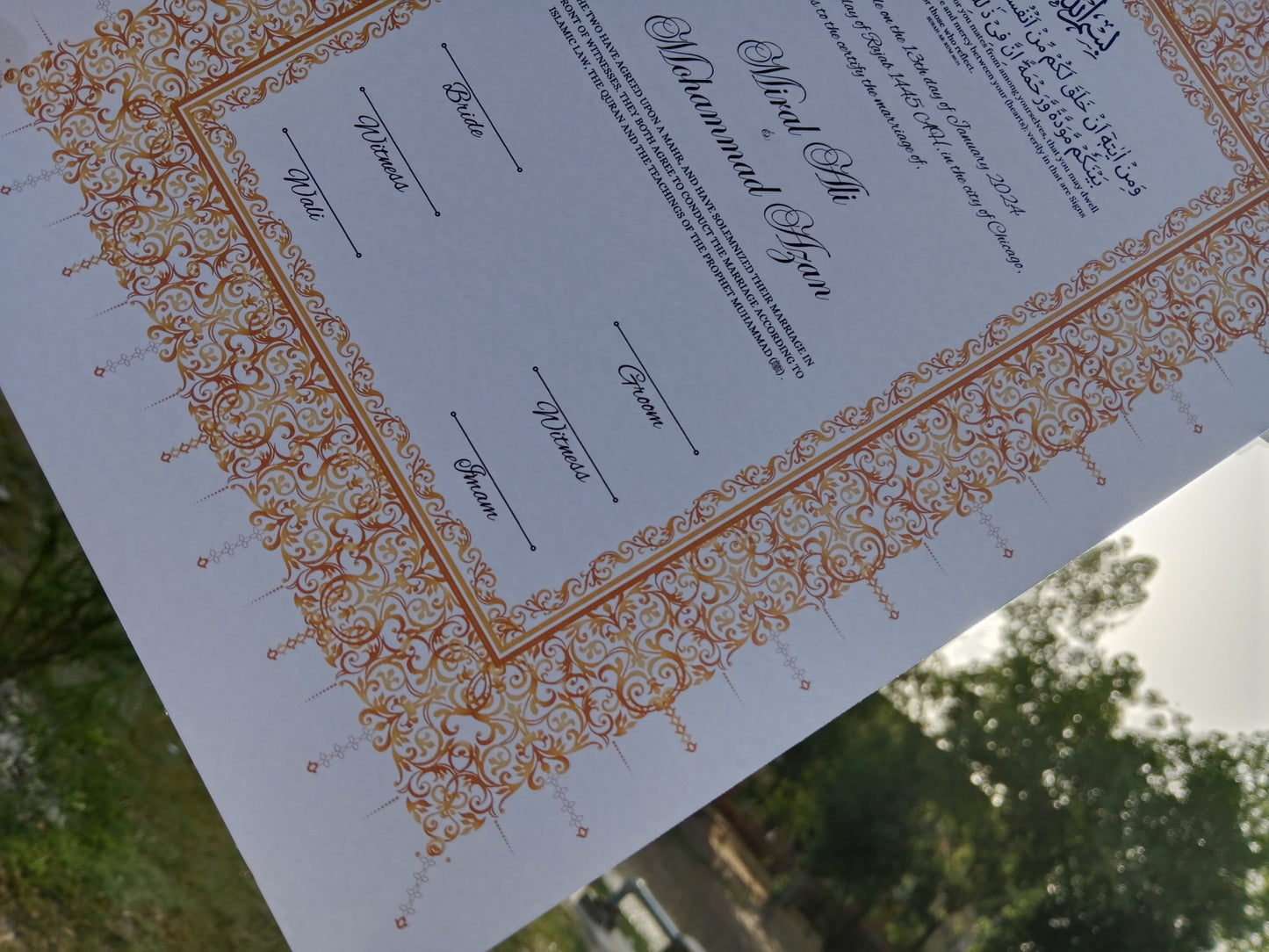 A4 Nikkah Certificate , Nikkah Certificate, Nikkahnama, Muslim Marriage Certificate, A4 Certificate