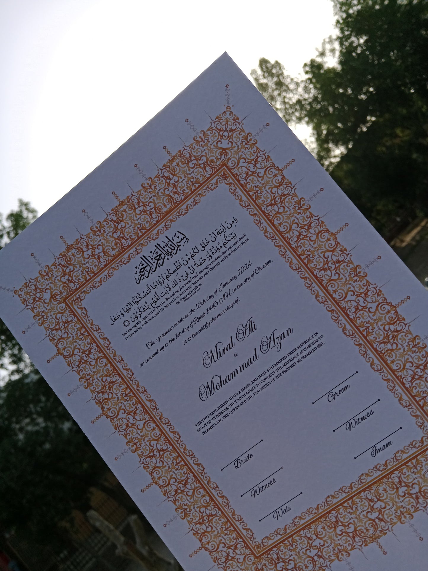 A4 Nikkah Certificate , Nikkah Certificate, Nikkahnama, Muslim Marriage Certificate, A4 Certificate