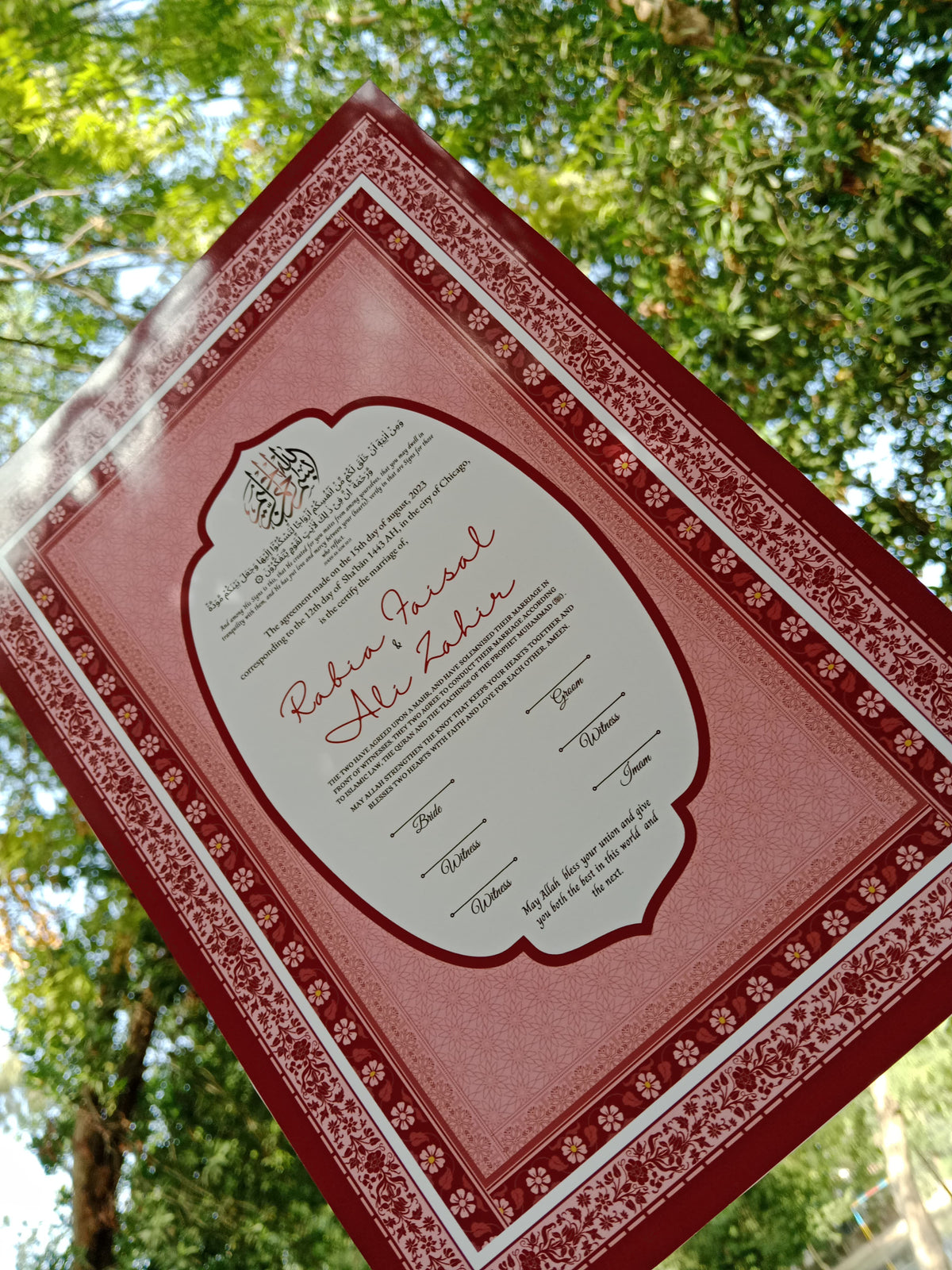 Nikkah Certificate , Nikkah Certificate, Nikkahnama, Muslim Marriage Certificate, A3 Certificate