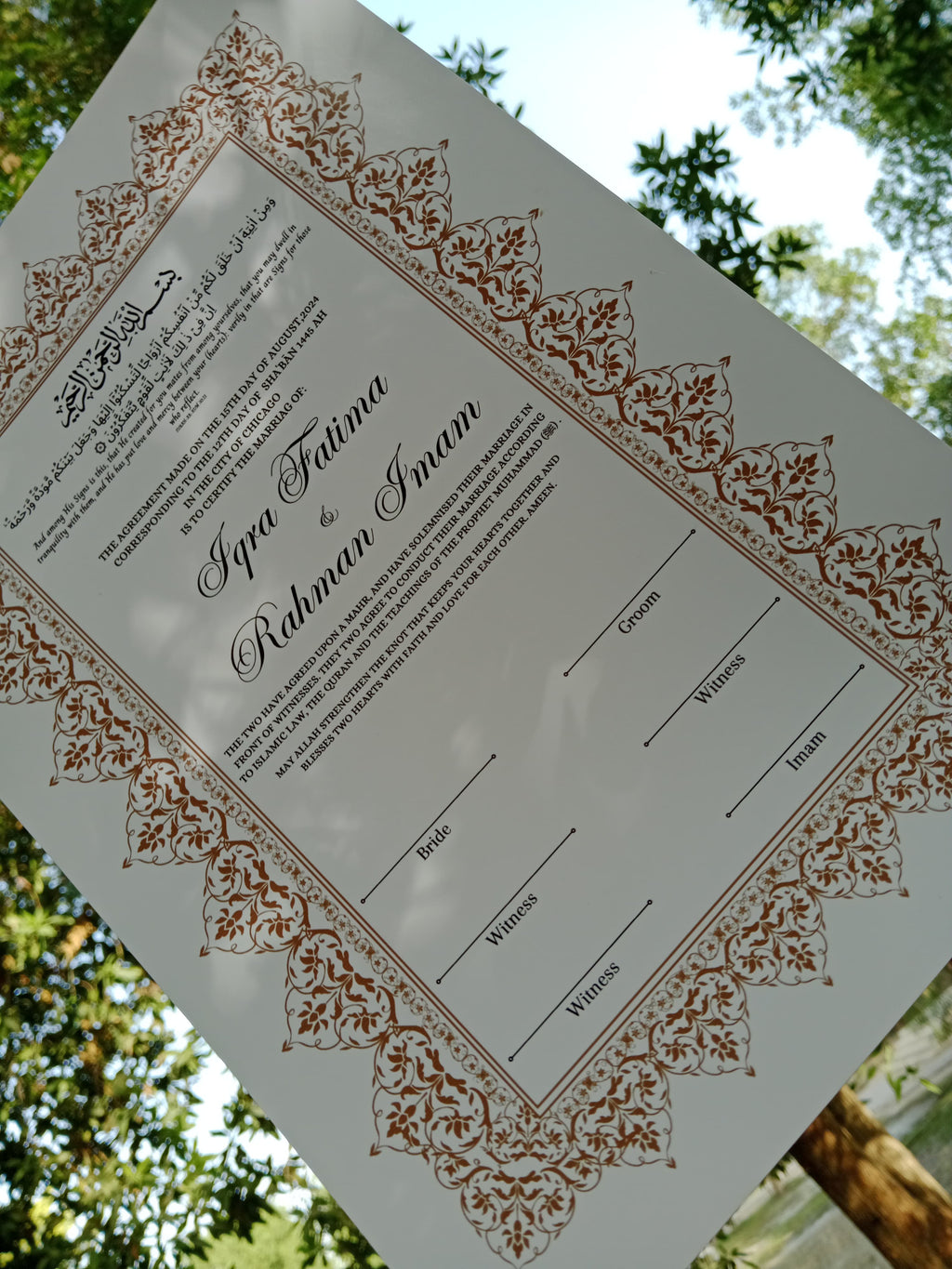 Nikkah Certificate , Nikkah Certificate, Nikkahnama, Muslim Marriage Certificate, A3 Certificate