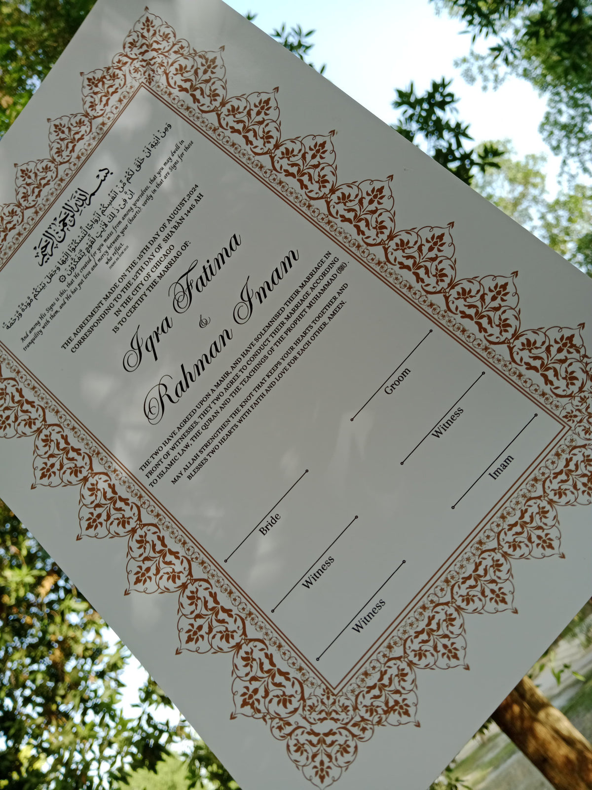 Nikkah Certificate , Nikkah Certificate, Nikkahnama, Muslim Marriage Certificate, A3 Certificate