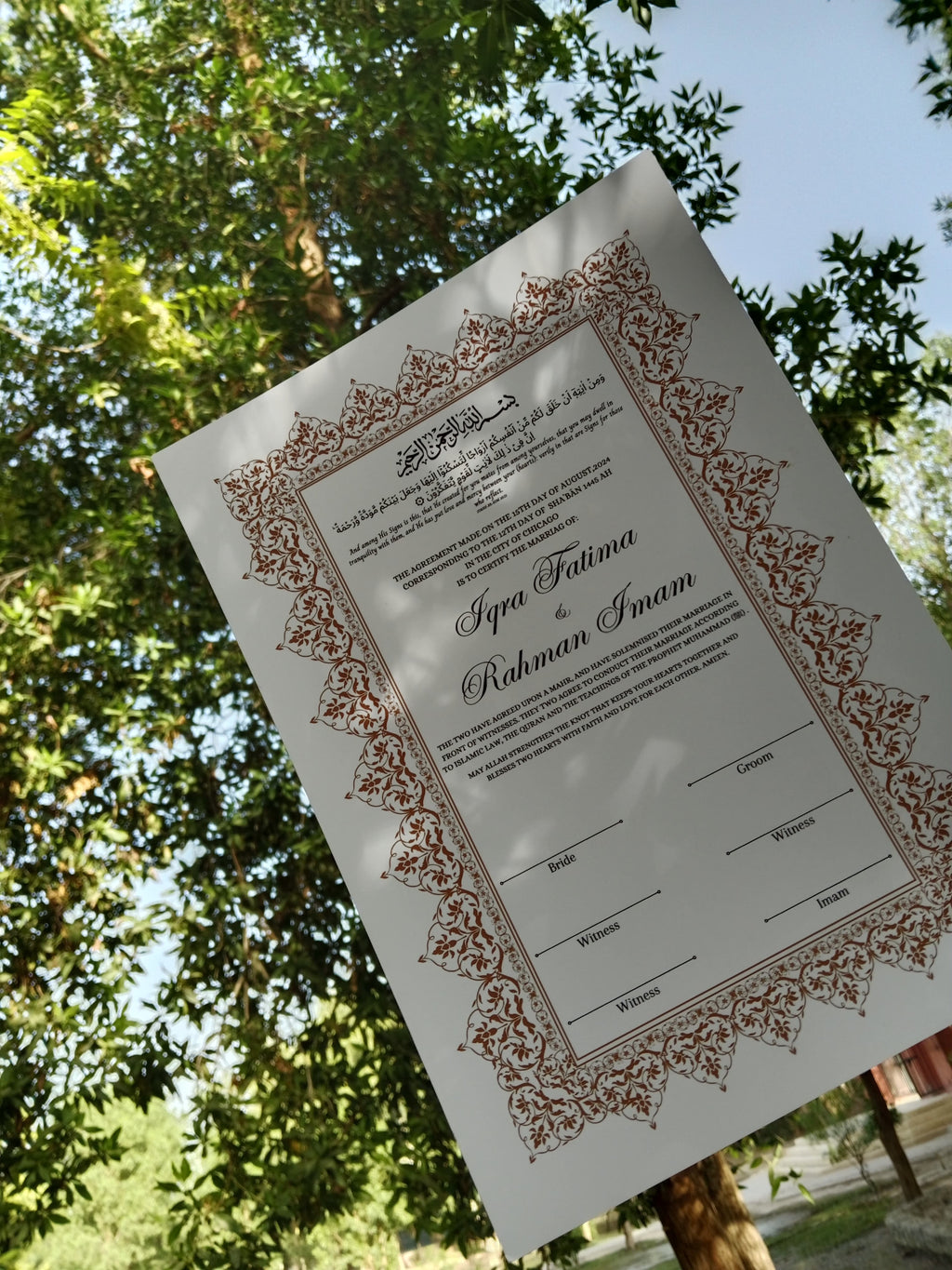 Nikkah Certificate , Nikkah Certificate, Nikkahnama, Muslim Marriage Certificate, A3 Certificate