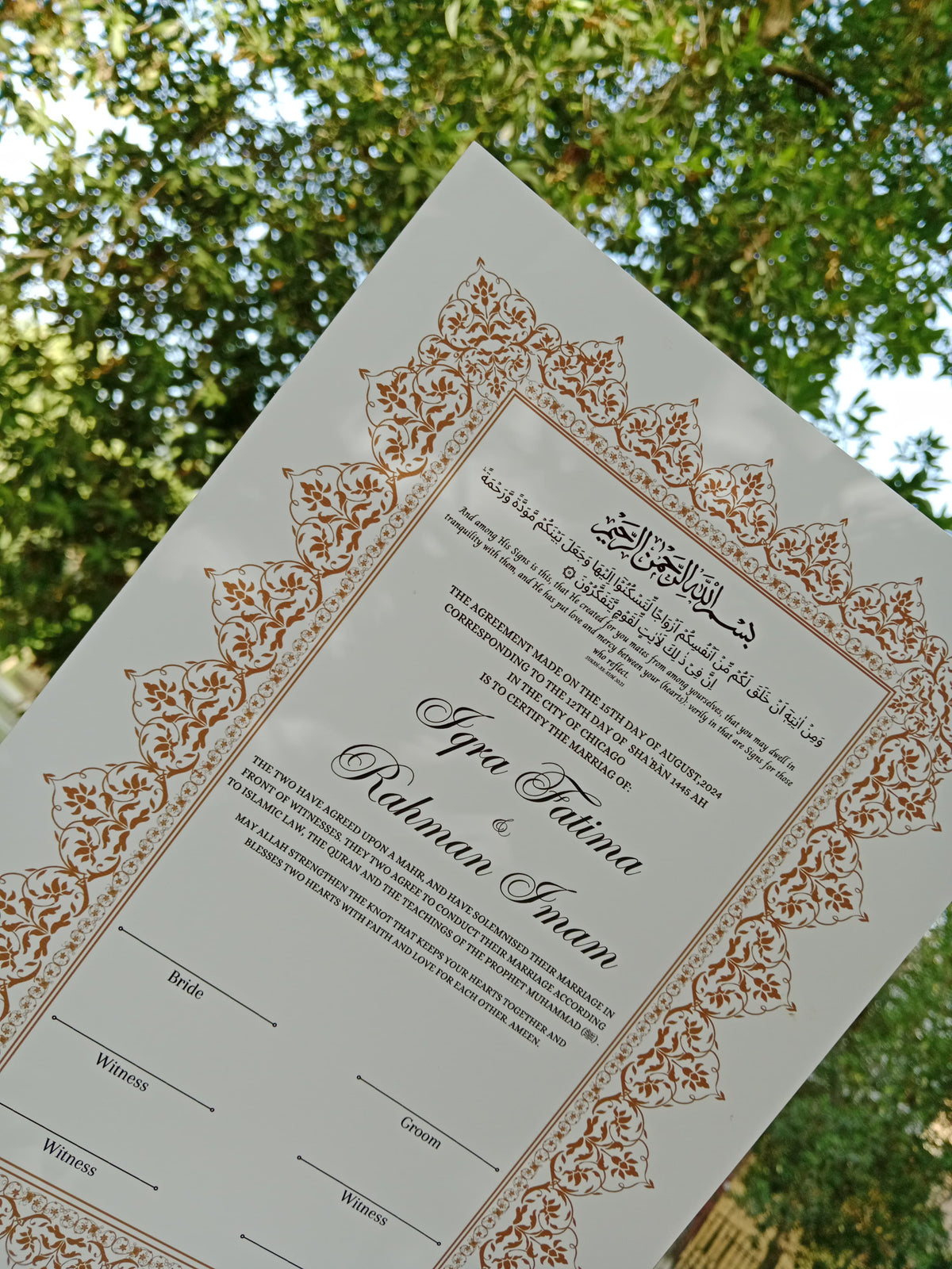 Nikkah Certificate , Nikkah Certificate, Nikkahnama, Muslim Marriage Certificate, A4Certificate