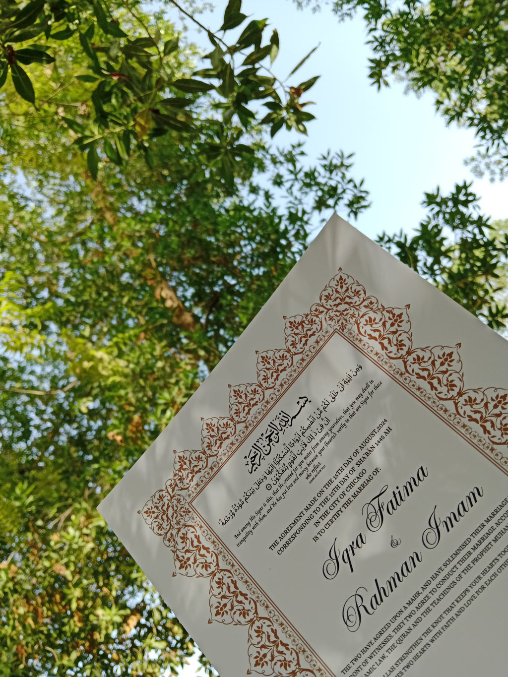 Nikkah Certificate , Nikkah Certificate, Nikkahnama, Muslim Marriage Certificate, A3 Certificate