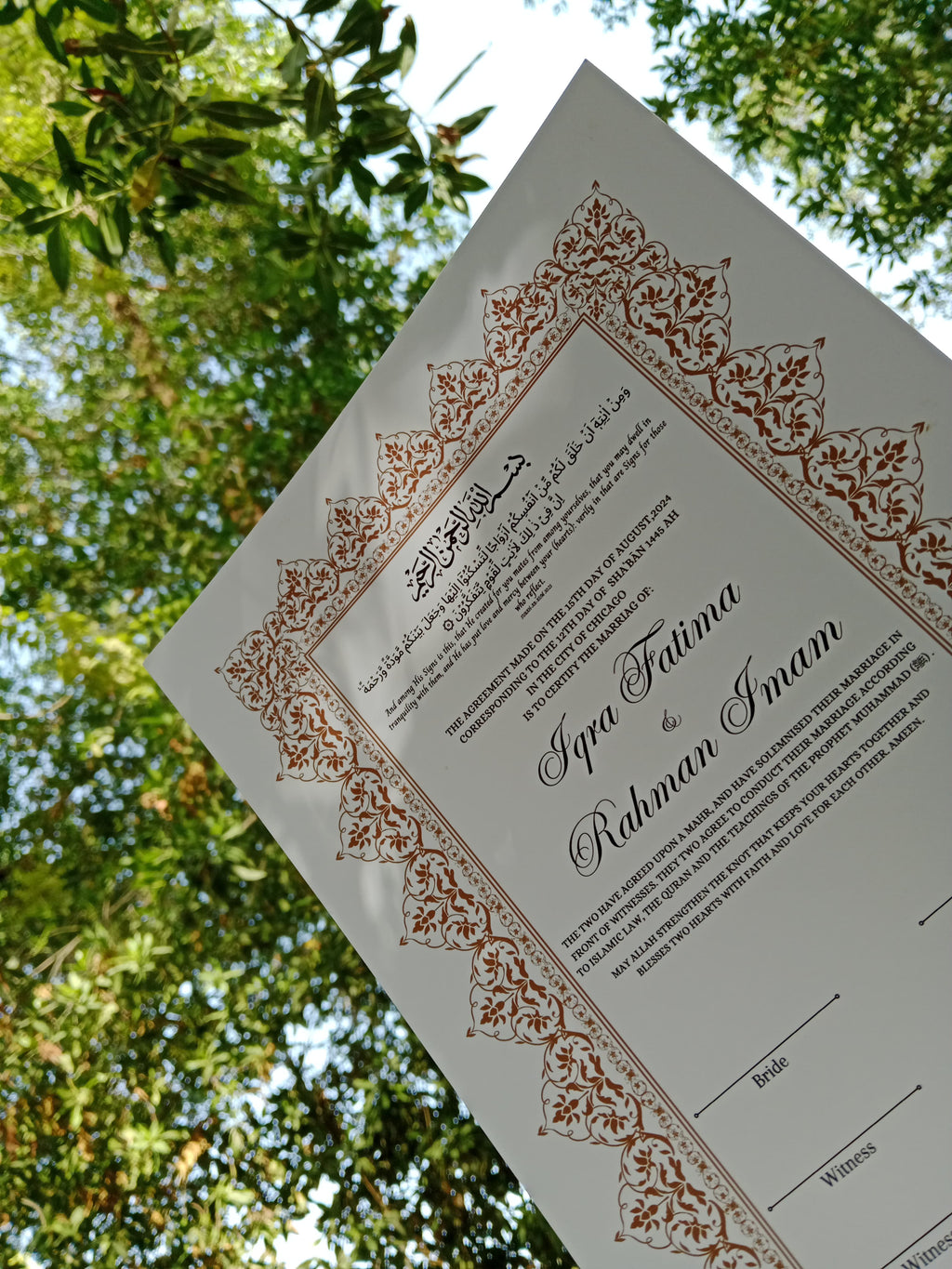 Nikkah Certificate , Nikkah Certificate, Nikkahnama, Muslim Marriage Certificate, A3 Certificate