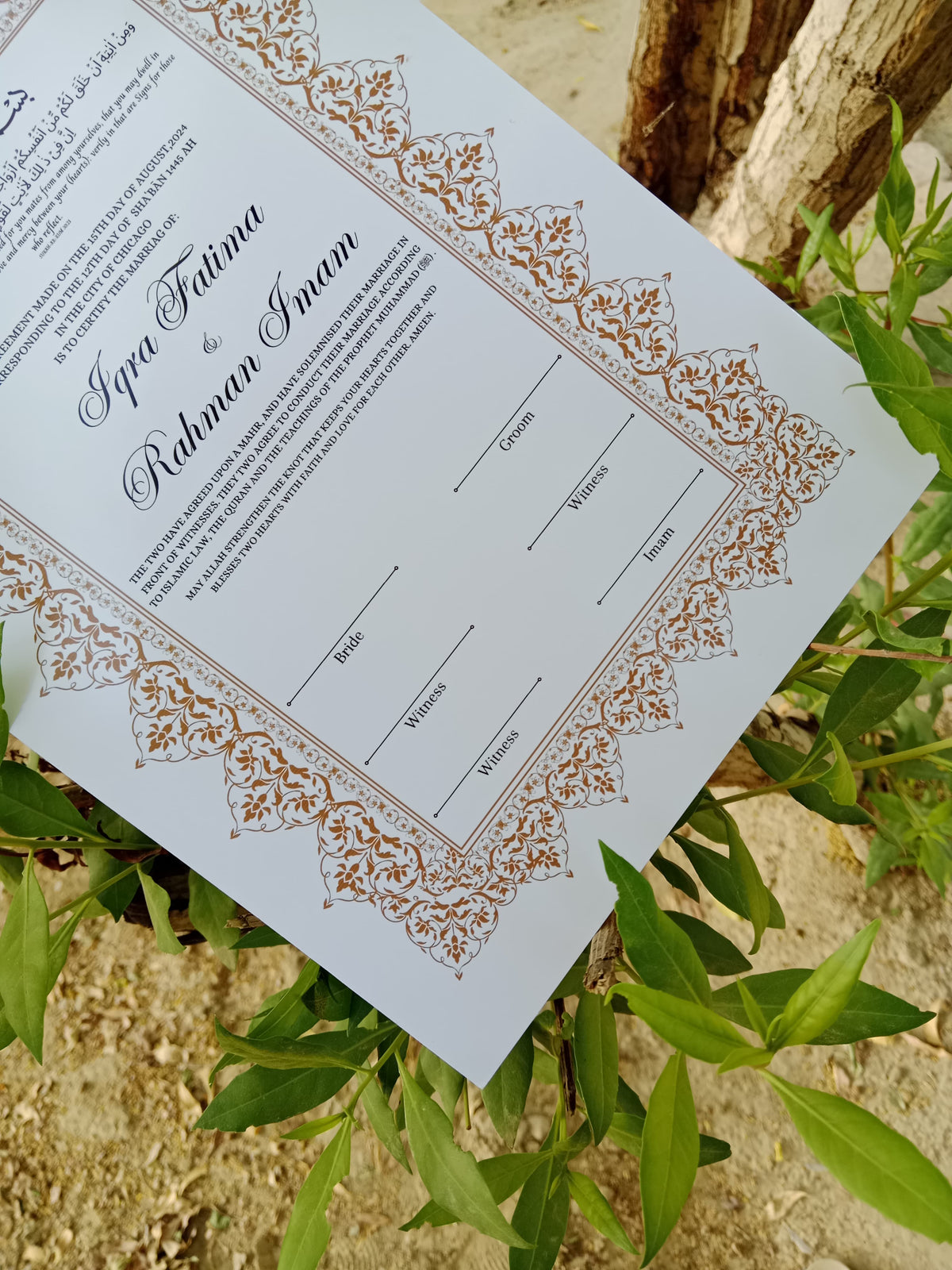 Nikkah Certificate , Nikkah Certificate, Nikkahnama, Muslim Marriage Certificate, A3 Certificate