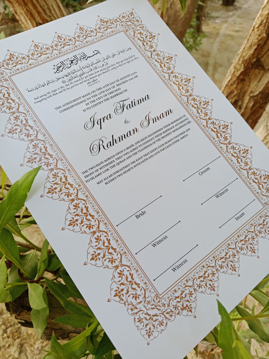 Nikkah Certificate , Nikkah Certificate, Nikkahnama, Muslim Marriage Certificate, A3 Certificate