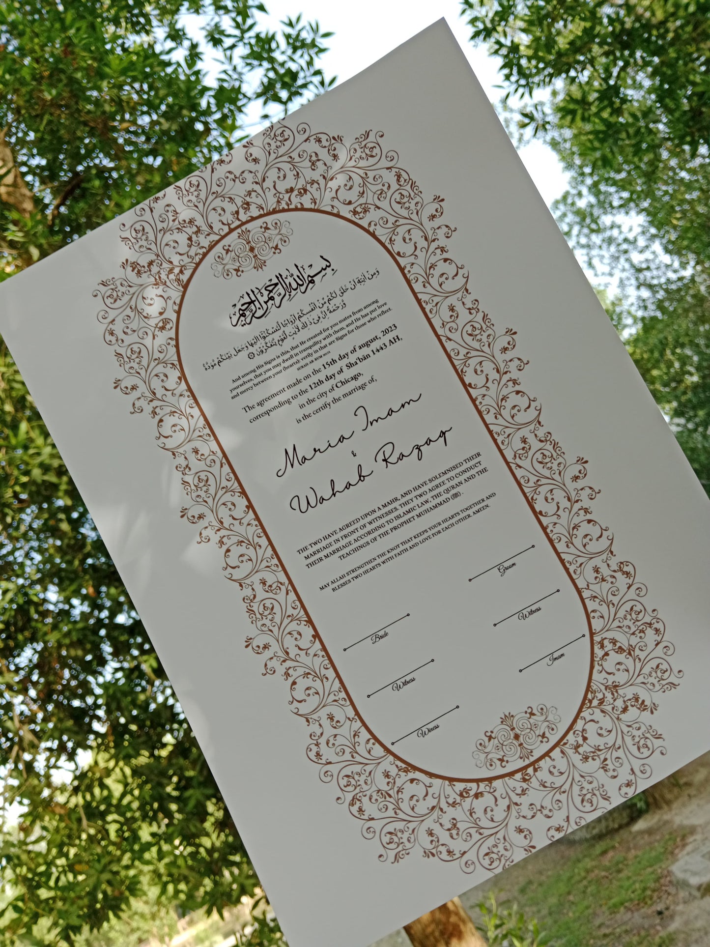 A4 Nikkah Certificate , Nikkah Certificate, Nikkahnama, Muslim Marriage Certificate, A4Certificate