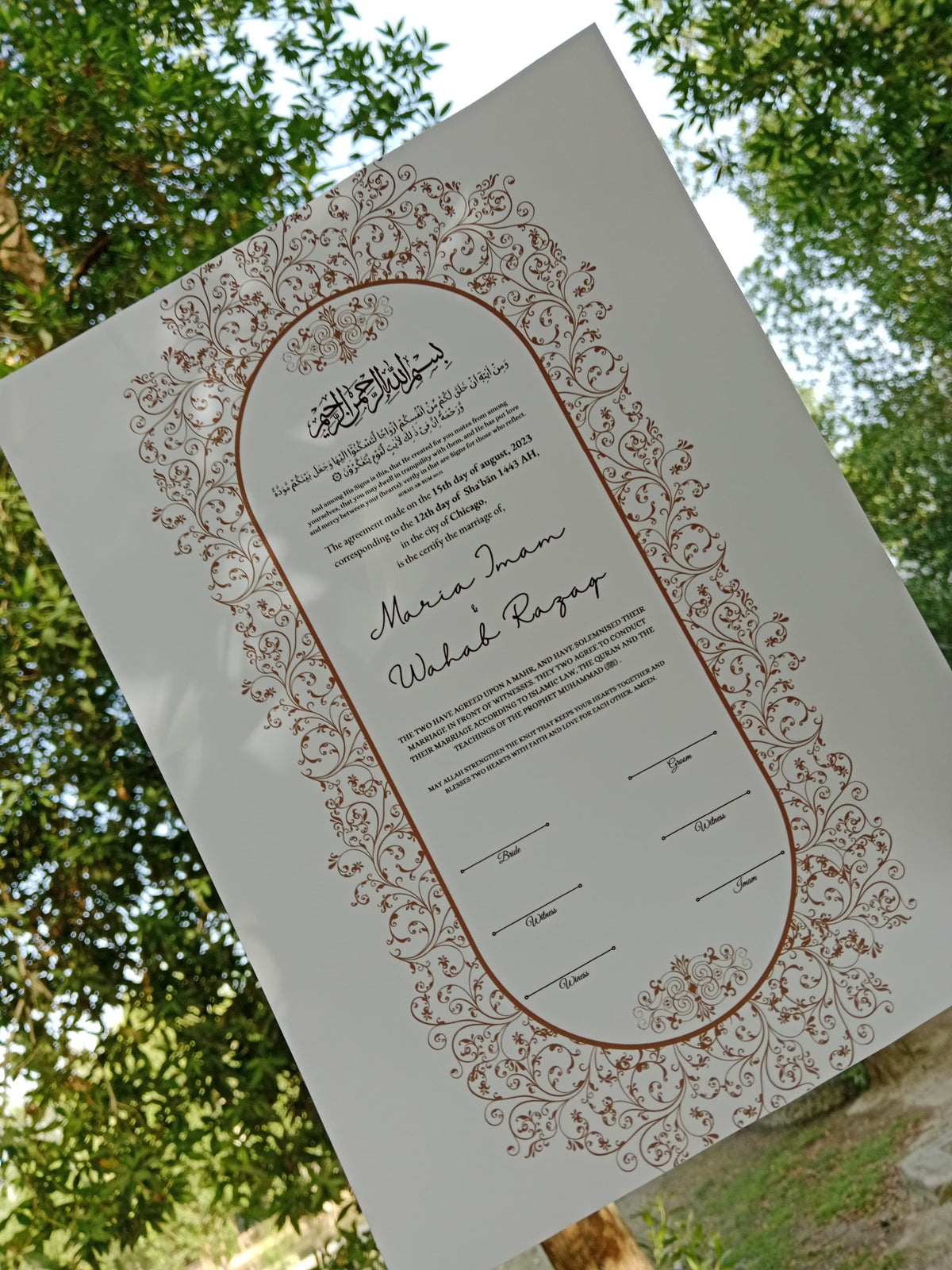 Nikkah Certificate , Nikkah Certificate, Nikkahnama, Muslim Marriage Certificate, A3 Certificate