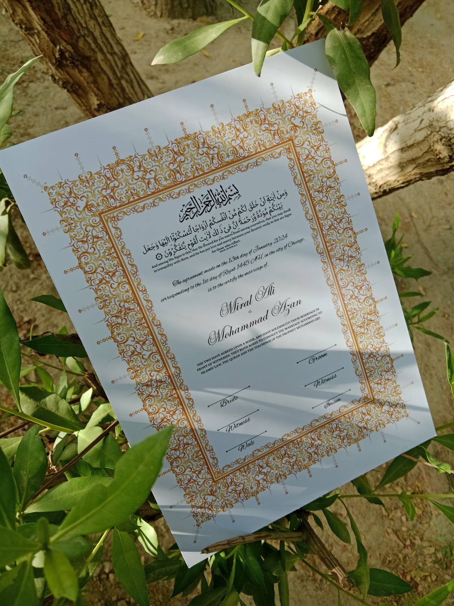 A4 Nikkah Certificate , Nikkah Certificate, Nikkahnama, Muslim Marriage Certificate, A4 Certificate