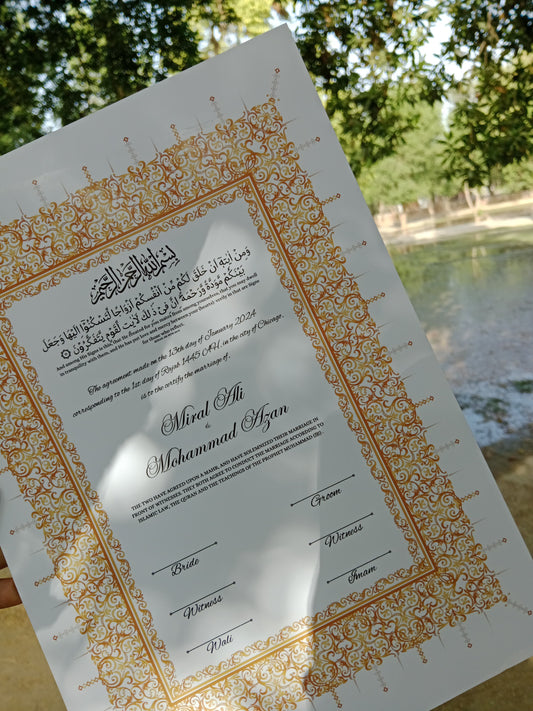 A4 Nikkah Certificate , Nikkah Certificate, Nikkahnama, Muslim Marriage Certificate, A4 Certificate