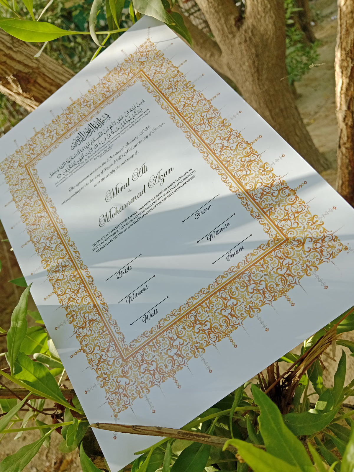 Nikkah Certificate , Nikkah Certificate, Nikkahnama, Muslim Marriage Certificate, A3 Certificate