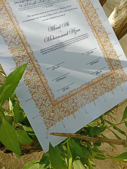 A4 Nikkah Certificate , Nikkah Certificate, Nikkahnama, Muslim Marriage Certificate, A4 Certificate